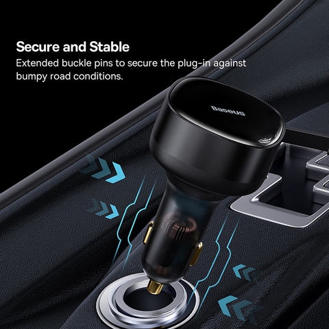 Tẩu Sạc Nhanh Kèm Cáp Dây Rút 2 Đầu Type C + Lightning Baseus Enjoyment Retractable 2 in 1 Car Charger 30W