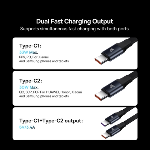 Tẩu Sạc Nhanh Kèm Cáp Dây Rút 2 Đầu Type C + Lightning Baseus Enjoyment Retractable 2 in 1 Car Charger 30W