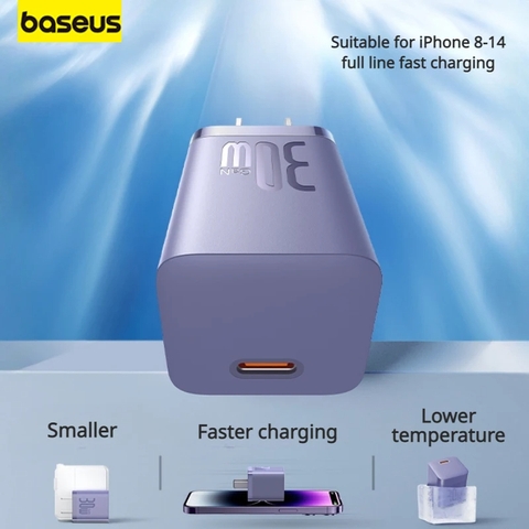 Củ Sạc Nhanh Baseus GaN5S Fast Charger 1C 30W Cho iPhone 15 14 13 Pro Max (Nhỏ gọn, sạc nhanh PD/Quick Charge)