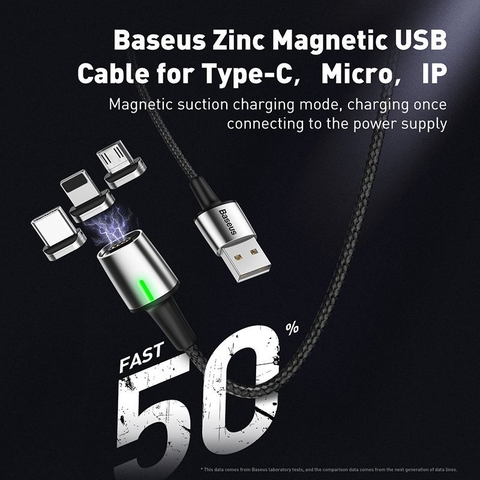 Cáp sạc từ tính Baseus Zinc Magnetic Cable Series 2 (Type C/ Micro/ I.P , Sync Data & Quick Charge 3.0, New Model)