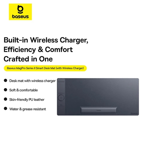 Tấm Lót Chuột Bàn Phím Kèm Sạc Không Dây 3-in-1 Baseus MagPro 2 Series Smart Desk Mat (PU, Sạc không dây, Kê Tay)