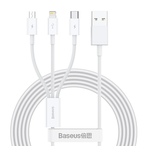 Cáp sạc 3 đầu Baseus Superior Series 3 in 1 (USB to Type C+ IP + Micro USB, 3.5A/ 1.5m, TPE Fast Charging Data Cable)