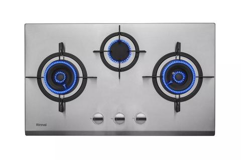 Bếp âm 3 bếp Gas Rinnai model RB-38HS thép không gỉ, RB-38HG màu đen tráng kính chống xước, chống bám bụi