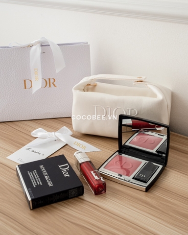 Túi Gift DIOR Trắng Bầu Quai xách (TẶNG Túi trung Dior) - Dior Trousse Pouch (16x9x9cm)