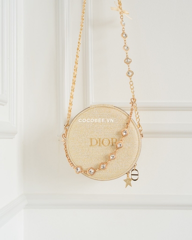 Túi Gift DIOR Vàng Tròn Kèm Box Hãng 2024 dây đeo (15x6.5cm)