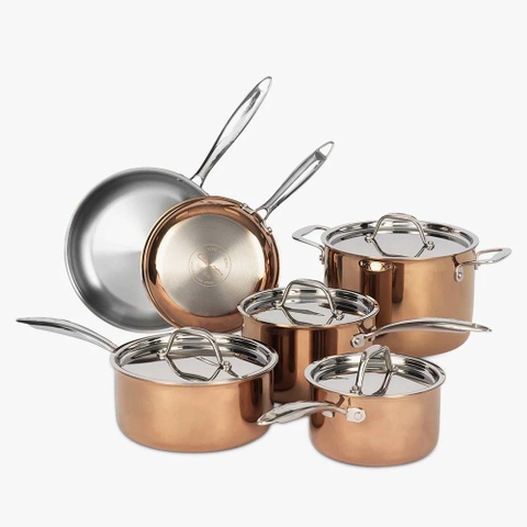 Bộ nồi inox Ciwete set 6 món SS1503-11PCNEW màu đồng (2 chảo inox, 3 quánh, 1 nồi)