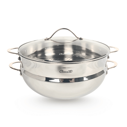 Chảo inox sâu lòng Ciwete series Royal Knight màu vàng đồng 32cm kèm xửng hấp