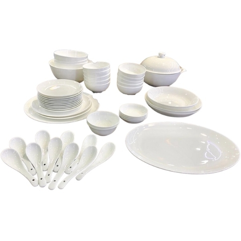 Bộ đồ ăn sứ xương trắng trơn 50 sản phẩm