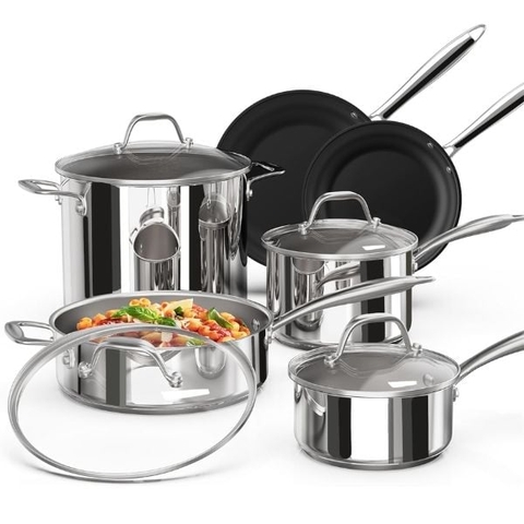 Bộ nồi inox Ciwete set 6 món (2 chảo chống dính, 1 quánh, 1 nồi chảo, 2 nồi)