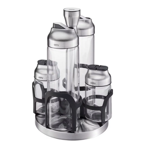 Set 2 bình 400ml + 2 lọ 120ml đựng gia vị dầu giấm kèm giá xoay Gefu Kippo Vinegar-Oil and Spice Cruet Stand 33734