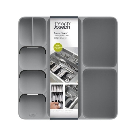 Khay đa năng đựng dao thìa dĩa Joseph Joseph 85127 DrawerStore™ - Besteck- und Küchen-Ordnungshelfer - Grau VE 2 (màu ghi)