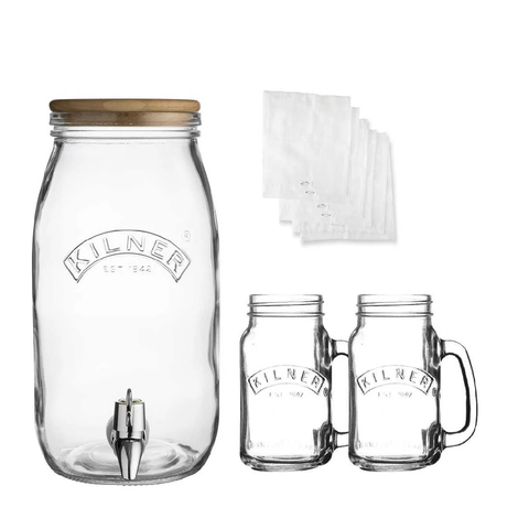Bình nước thuỷ tinh có vòi Kilner 3L kèm 2 ly Kilner Kombucha - 7 Món