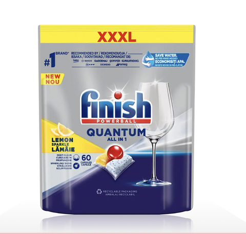 Viên rửa bát Finish Quantum All in 1 hương chanh 64 viên (thùng 6 túi)