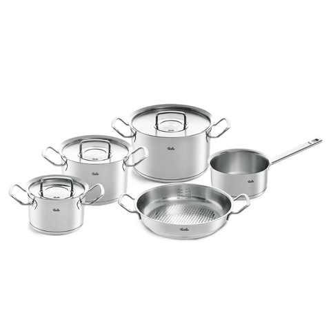 Bộ nồi Fissler Profi 5 món vung thép kèm quánh và chảo 2 quai 24cm made in Germany