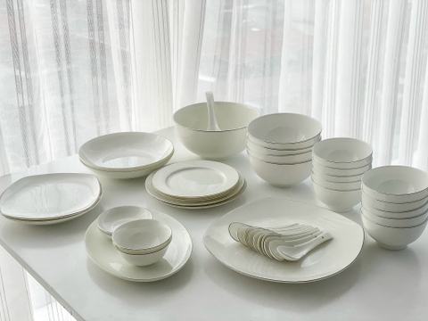 Bộ đồ ăn viền bạc 50pcs