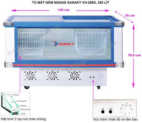 Tủ mát nằm ngang Sanaky VH-288K, 280 lít kính lùa