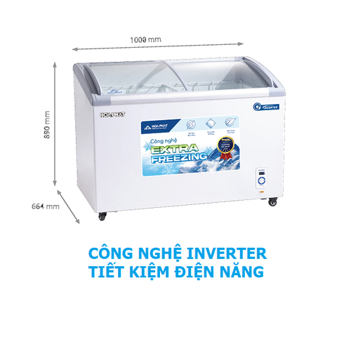Tủ Đông mặt kính 280L Hòa Phát HSF-AD8280.C1 Công Nghệ Inverter, 1 Ngăn 2 Cửa Lùa
