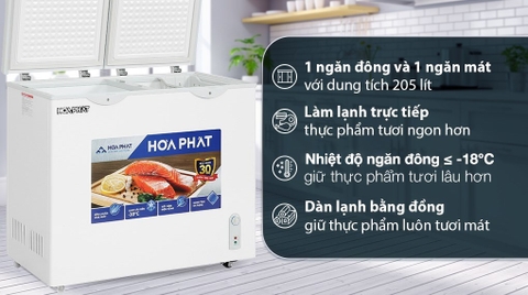 Tủ đông Hòa Phát 2 ngăn 2 cánh HPF BD6205 500l lòng sử dụng 205L