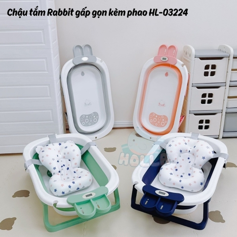 Chậu tắm gấp gọn HOLLA tai thỏ gấp gọn kèm phao (78*49*20cm)
