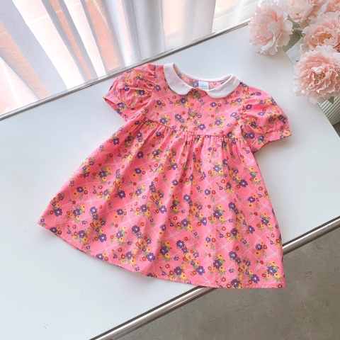 Đầm hoa hồng cổ sen trắng Op Kids