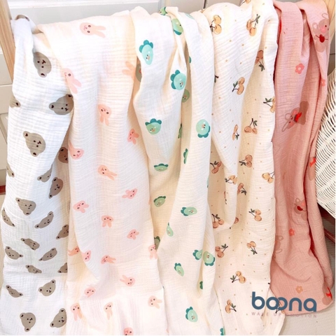 Khăn, chăn xô muslin 4 lớp viền zic zac Boona (70x90cm)