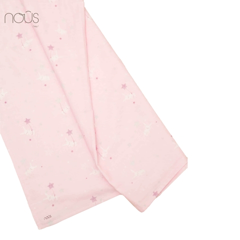 Khăn xô 2 lớp hồng họa tiết thỏ và sao