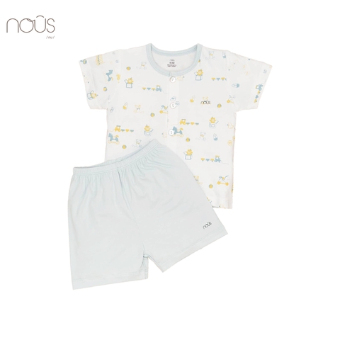 Bộ cài thẳng cộc petit xanh trắng hoạ tiết