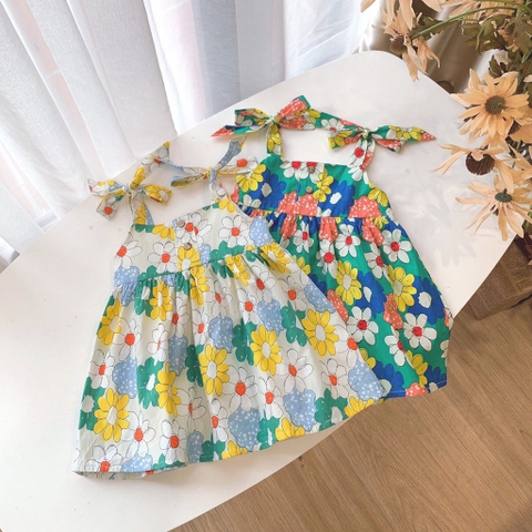 Đầm 2 dây hoa màu sắc Op Kids