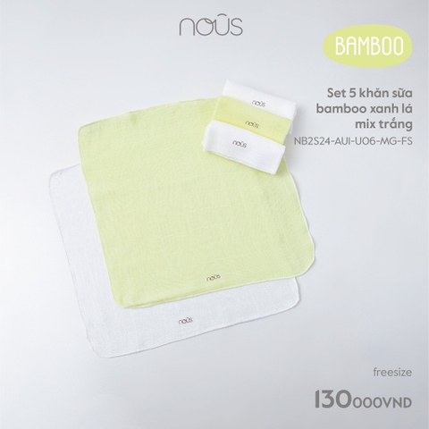 Set 5 khăn sữa Nous bamboo xanh lá mix trắng