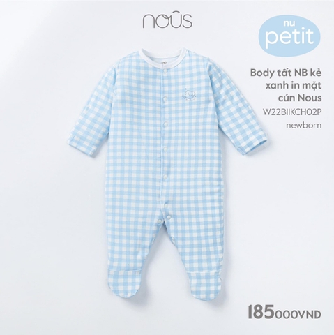 Body có tất Nous kẻ xanh in mặt cún size Newborn