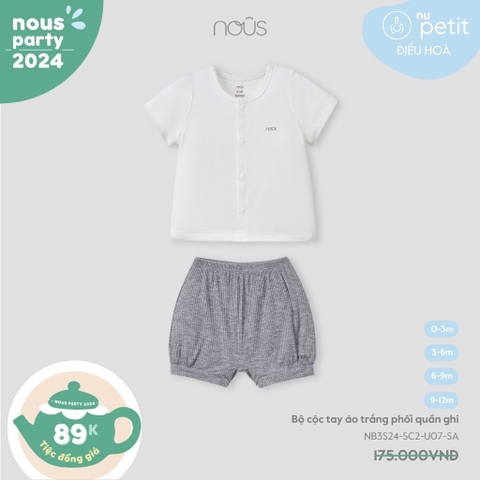 Bộ cộc tay áo trắng phối quần ghi 6M - KM