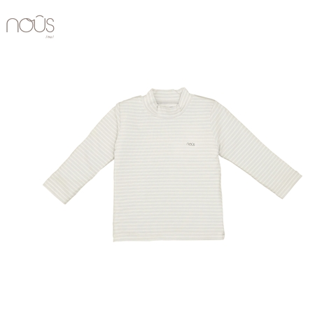 Áo cổ lọ 3cm kẻ ghi trắng