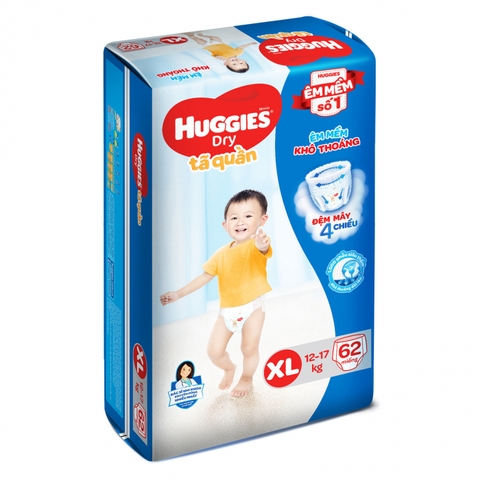 Tã quần Huggies Dry size XL 62 miếng (12-18kg)