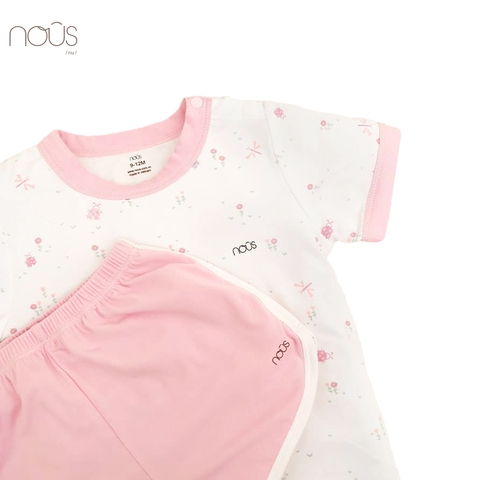 Bộ cài vai cộc trắng hồng hình vừơn hoa