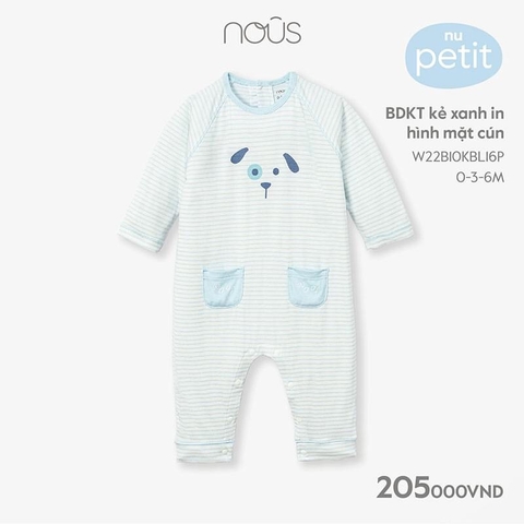 Bodysuit không tất Nous kẻ xanh hình cún