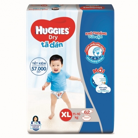Tã dán Huggies Dry size XL 62 miếng (12-18kg)