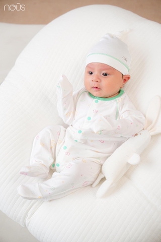 Body có tất Nous trắng họa tiết chó mèo size Newborn