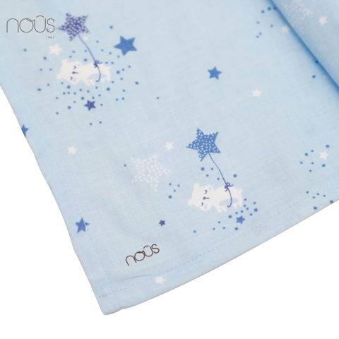 Khăn xô 2 lớp xanh họa tiết gấu và sao