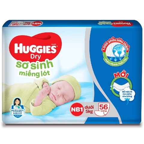 Miếng lót sơ sinh Huggies Dry size Newborn 1 64 + 6 miếng (cho bé dưới 5kg)