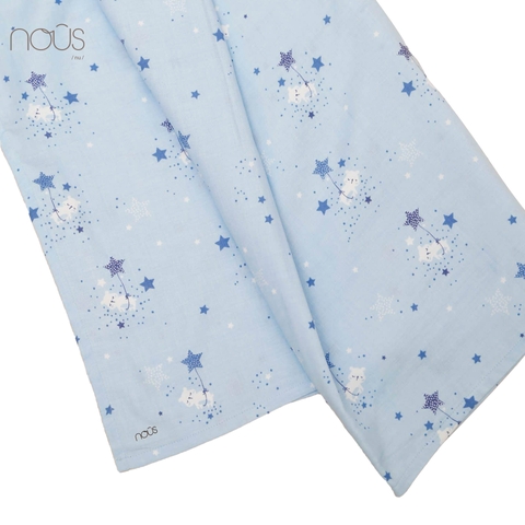 Khăn xô 2 lớp xanh họa tiết gấu và sao