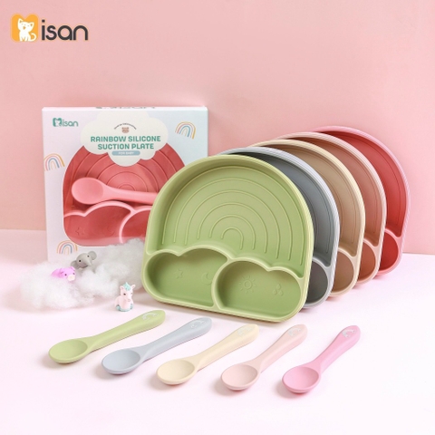 Khay silicone 3 ngăn hình mây Misan có đế hít kèm thìa