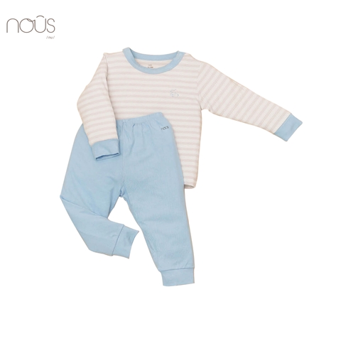 Bộ cài vai dài petit kẻ ghi xanh