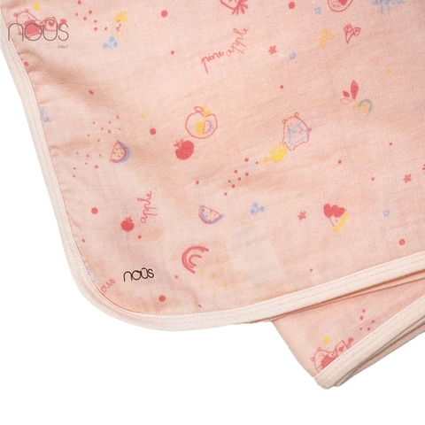 Khăn xô 1 lớp hồng hình gấu và trái cây