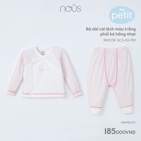 Bộ cài lệch màu trắng phối kẻ hồng nhạt Newborn (dành cho bé sơ sinh dưới 3.8Kg)