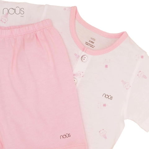 Bộ cài thẳng cộc trắng hồng hoạ tiết