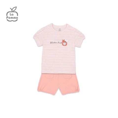 Bộ cộc tay La Pomme kẻ gấu nâu