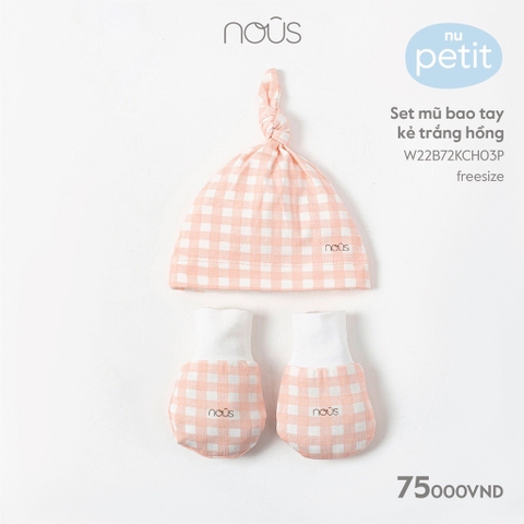 Set mũ bao tay Nous kẻ trắng hồng