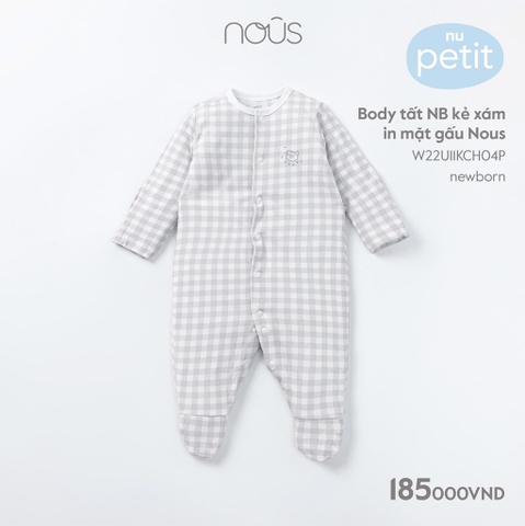 Body có tất Nous kẻ xám in hình gấu size Newborn