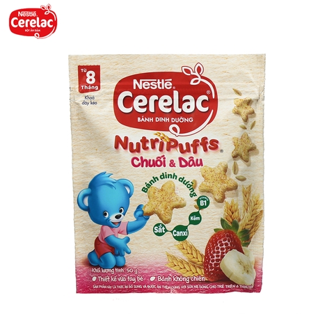 Bánh ăn dặm Nestlé Cerelac Nutripuffs vị chuối dâu - 50g