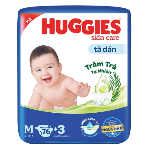 Tã dán Huggies Skin Care size M 76+3 miếng (6-11kg)